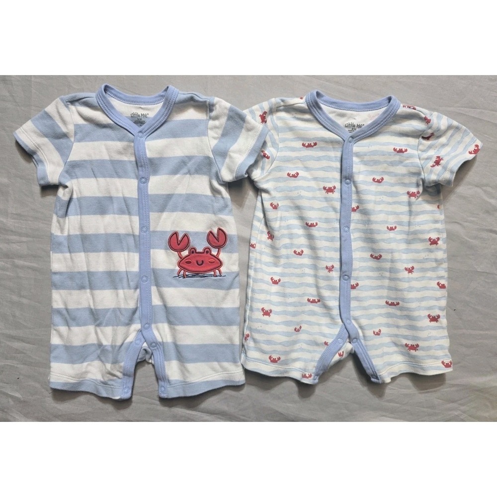 Little Me Baby Boys Romper 9 Months Nautical Crabs Lot Of 2